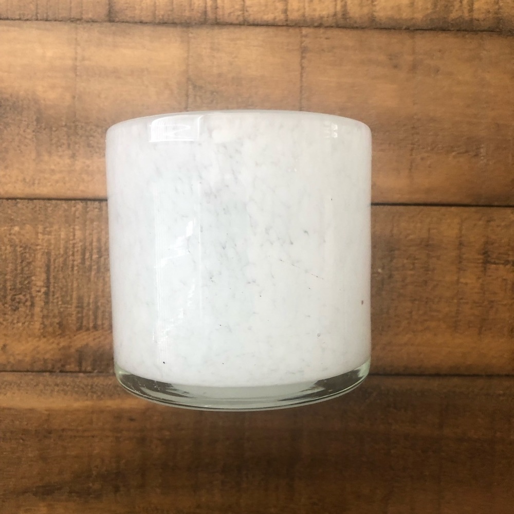 White blown glass candle holder
